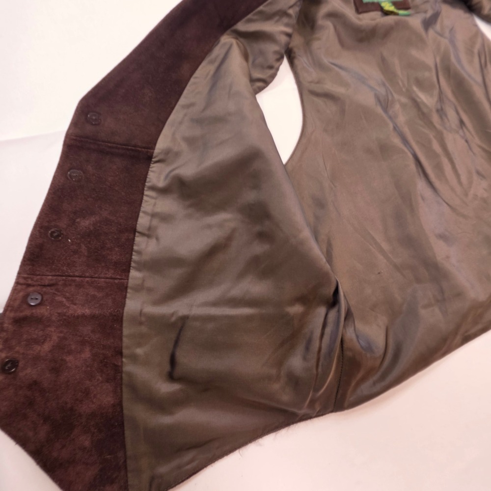 Cabelas Mens XL Brown Suede Leather Cotton Canvas Back Outdoor Western Vest - Picture 10 of 10